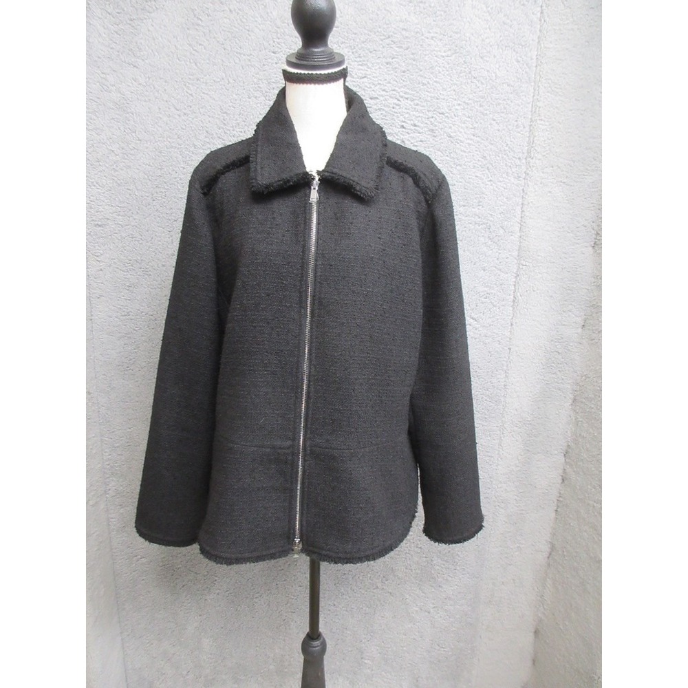 Chicos Textured Jacket Women 16/L Black Boucle Full Zip Officecore Quiet Lux